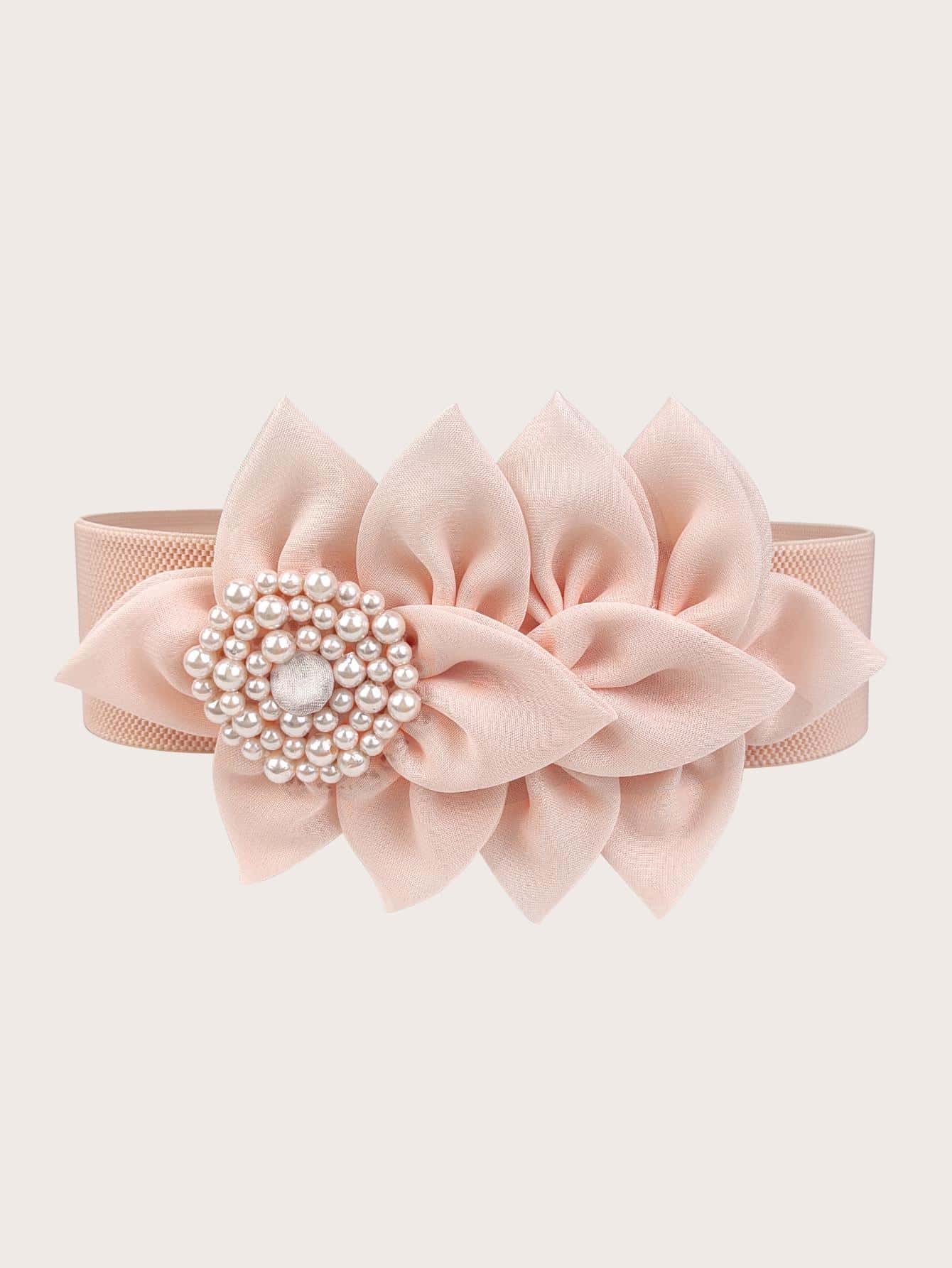 Faux Pearl Decor Wide Belt - Pink - View 1