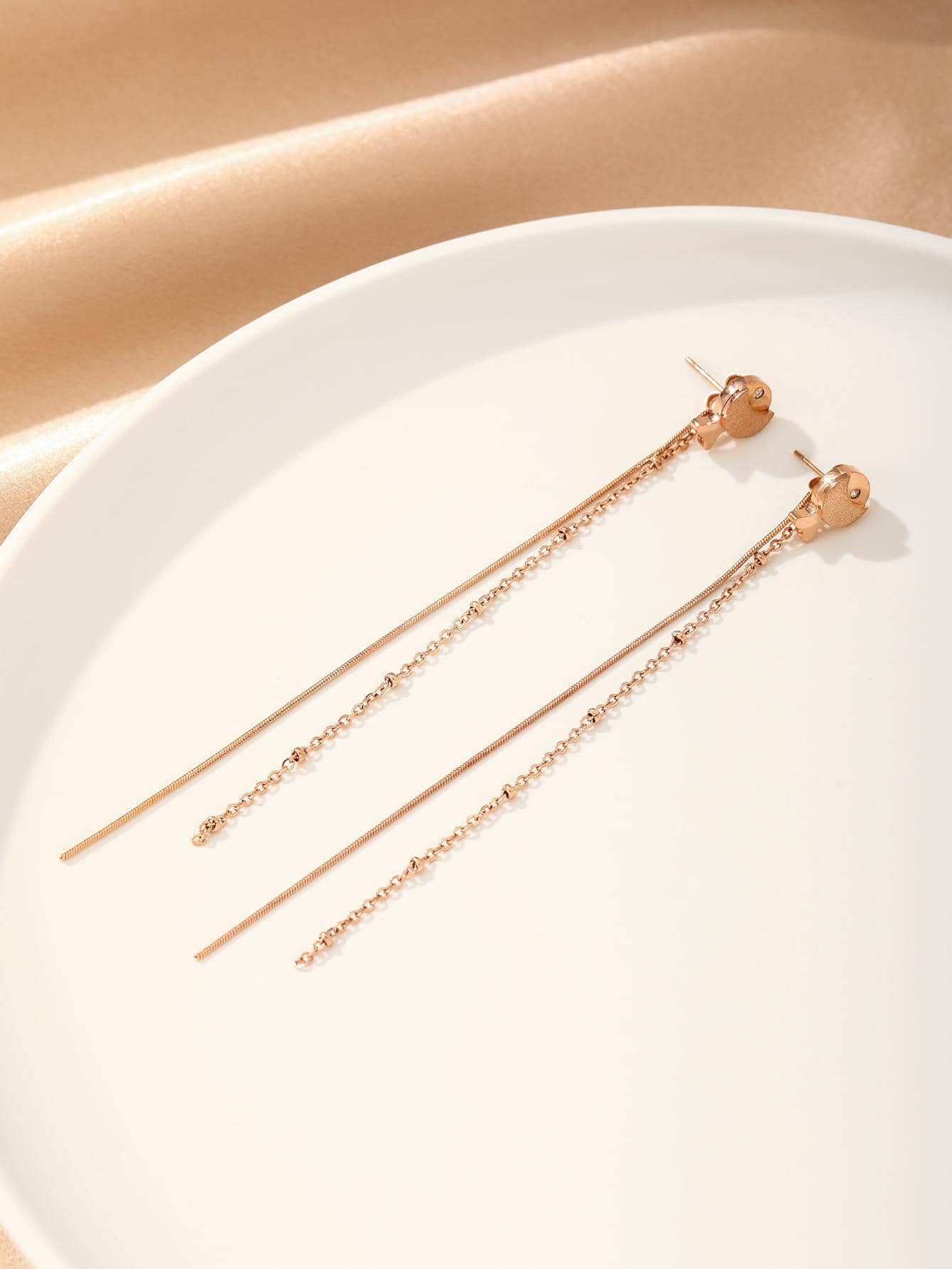 1 Pair Rose Gold Fashionable Sand Casting Small Fish Drop Tassel Dangle Earrings - Rose Gold - View 1