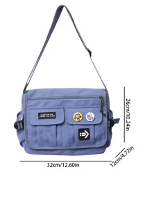 Bolso de mensajero de gran capacidad con decoración de letras para hombre - Azul - Ver 2
