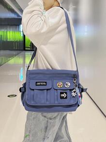 Bolso de mensajero de gran capacidad con decoración de letras para hombre - Azul - Ver 1