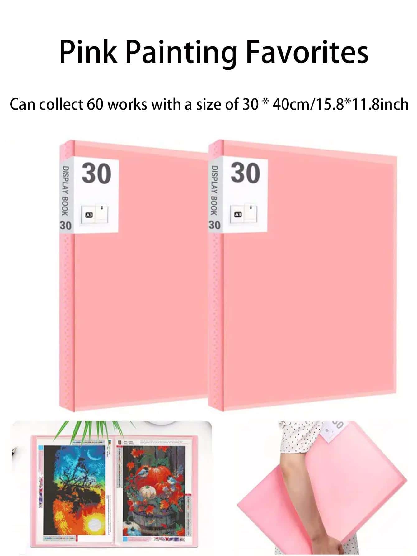 1 thư mục lưu trữ tranh kim cương màu rắn - Hồng - Xem 1