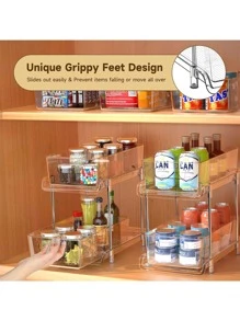 TAIMASI 2 Tier Bathroom Storage Organizer With Dividers, Clear Under Sink Organizers And Storage Pull Out Cabinet Organizer For Bathroom Kitchen Pantry Storage, Medicine Cabinet Organizer, 2 PACK - Trong sáng - Xem 4