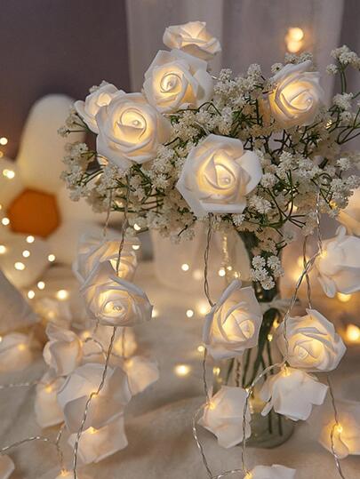 1pc Plastic Led String Light, Romantic Flower Decor Extendable Decorative Light For Party