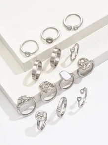 D0143 13 stks/set Strass Decor Ring - Zilver - Bekijken 2