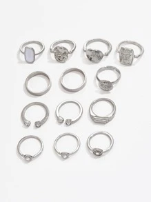 D0143 13 stks/set Strass Decor Ring - Zilver - Bekijken 3