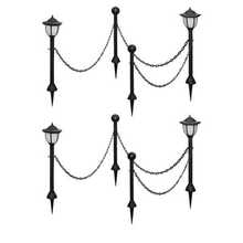 Solar Lights 4 Pcs With Chain Fence And Poles - Black - View 1