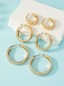 3對/套極簡風格圓耳環 - 金黃色 - 查看 3