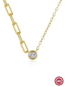 1入組時尚純銀方晶鋯石圓形吊墜項鍊適合女士適用於約會首飾類