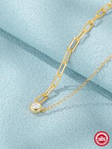 1入組時尚純銀方晶鋯石圓形吊墜項鍊適合女士適用於約會首飾類