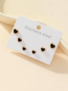 3對/套心耳釘 - 金黃色 - 查看 1