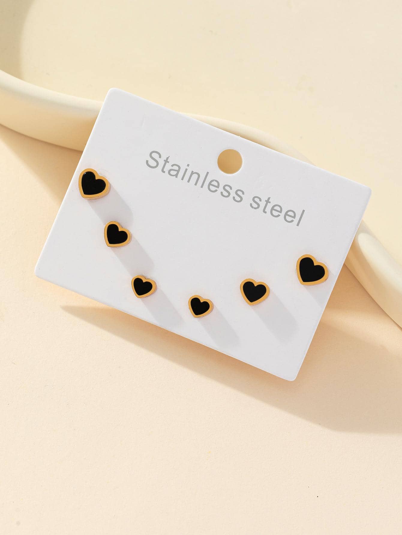 3對/套心耳釘 - 金黃色 - 查看 1