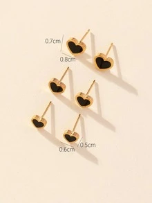 3對/套心耳釘 - 金黃色 - 查看 4