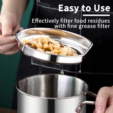 68oz Large Oil Filter With Strainer Mesh Stainless Steel Oil Pot 2L Bacon Grease Container With Handle Colander Can Ideal For Storing Hot Frying Cooking Kitchen Restaurant Storage - 淺灰色 - 查看 6