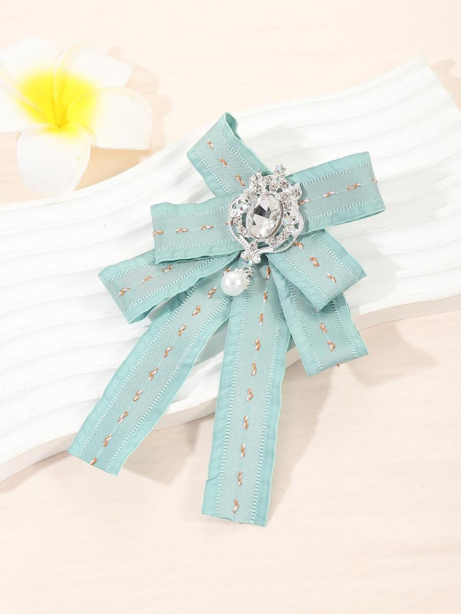 Cà vạt nơ trang trí đính đá & ngọc trai giả - Màu xanh ngọc - Xem 1