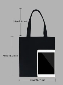 女士购物袋手提袋杂货手提包储物袋字母姓名首字母图案旅行单肩包大容量学生手提包手提包大容量手提单肩包杂货袋 - 黑色 - 查看 5