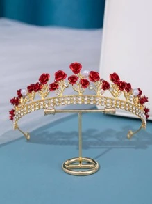Rhinestone & Flower Decor Thiết kế vương miện - Đỏ - Xem 1