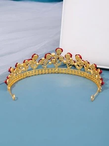 Rhinestone & Flower Decor Thiết kế vương miện - Đỏ - Xem 4