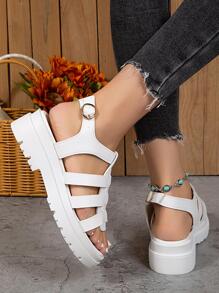 Phụ nữ tối giản chi tiết bện dép đấu sĩ phẳng, dép thời trang bằng da sợi nhỏ nhân tạo - trắng - Xem 4