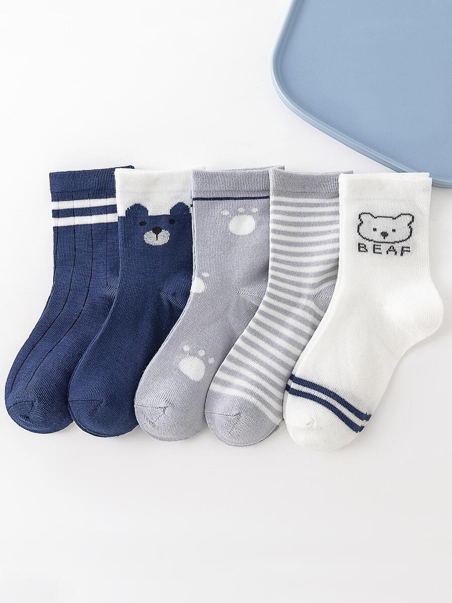 5pairs Kids Bear Print Crew Socks