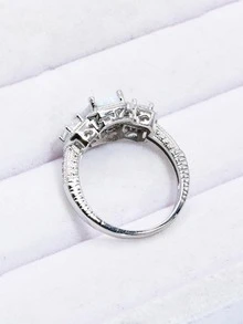1入組魅力四射方晶鋯石和蛋白石裝飾方形純銀戒指適合女士適合婚禮派對首飾類情人節禮品 - 銀色 - 查看 4