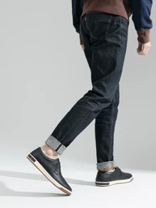 SHOESMALL Men's Vintage Multicolor Casual Comfortable Black Dress Shoes Non-Slip Student Sneakers For Business And Walking Commute - 黑色 - 查看 2