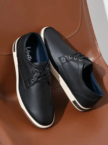 SHOESMALL Men's Vintage Multicolor Casual Comfortable Black Dress Shoes Non-Slip Student Sneakers For Business And Walking Commute - 黑色 - 查看 3