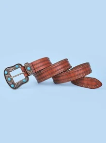 Thắt lưng khóa hình học trang trí màu ngọc lam - màu nâu - Xem 2