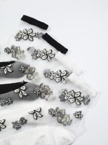 2pairs Floral Pattern Crew Socks - Black and White - View 3