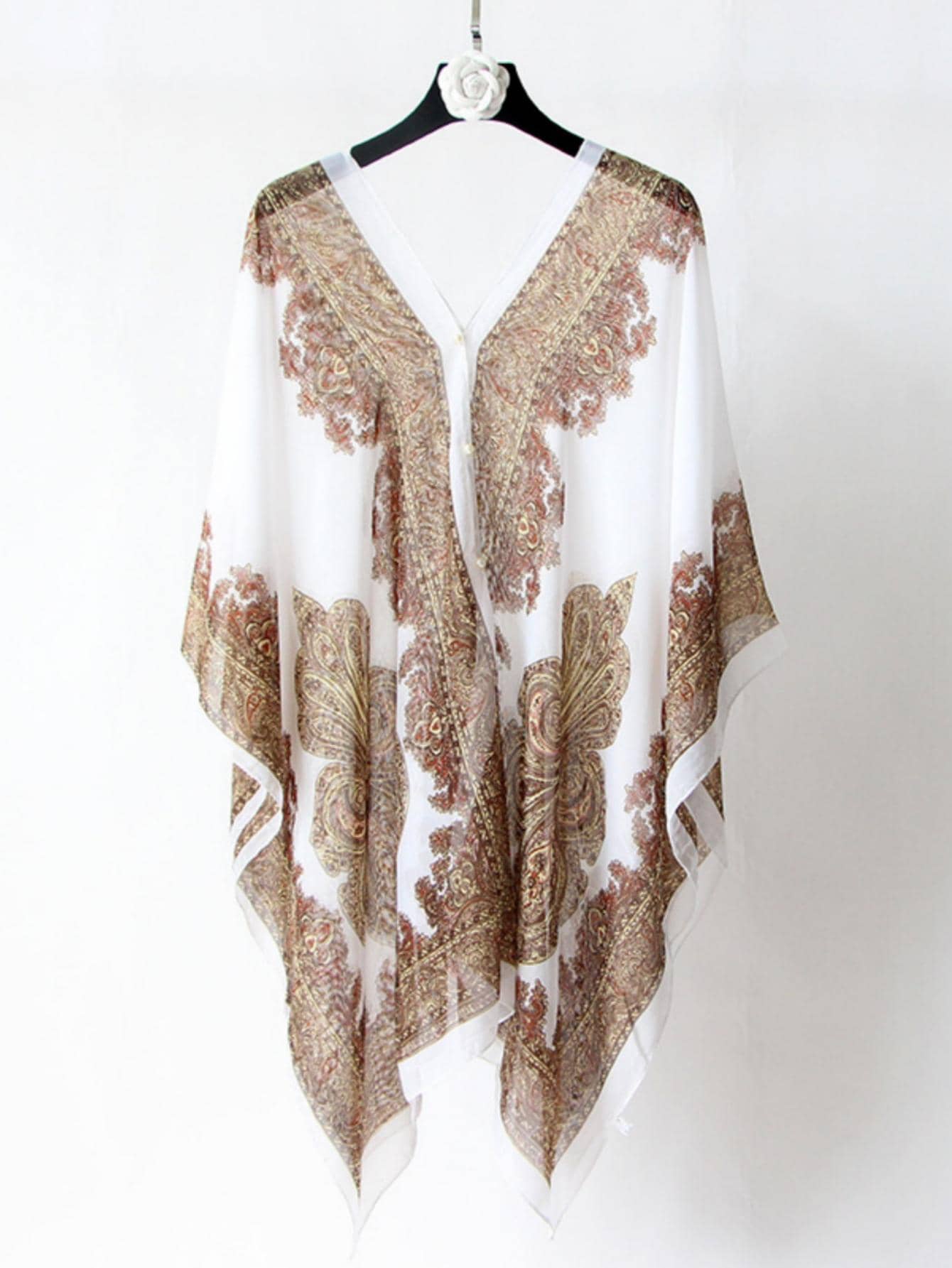 Scroll Print Chiffon Shawl - White - View 1