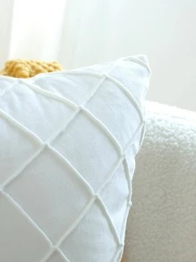 1pc White Diamond Plaid Weave Texture Soft Velvet Pillow Case Without Filler - White - View 6