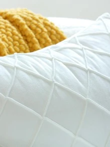 1pc White Diamond Plaid Weave Texture Soft Velvet Pillow Case Without Filler - White - View 3