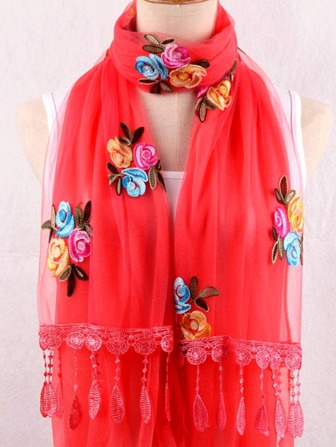 1 件女士花朵刺绣时尚围巾，适合旅行优雅头巾、发带、头带，非常适合装扮您的情人节
