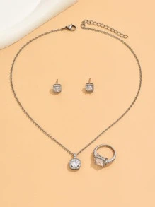 4 Cái/bộ Quyến Rũ Đính Đá Cubic Zirconia Vuông Trang Trí Bộ Trang Sức Nữ Cho Tiệc Cưới Trang Sức Lễ Tình Nhân Tặng - Bạc - Xem 3
