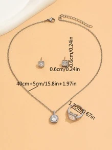 4 Cái/bộ Quyến Rũ Đính Đá Cubic Zirconia Vuông Trang Trí Bộ Trang Sức Nữ Cho Tiệc Cưới Trang Sức Lễ Tình Nhân Tặng - Bạc - Xem 4