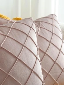 1pc Handmade Velvet Diamond Plaid Pleated Pillowcase, Light Pink - Baby Pink - View 2