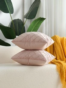 1pc Handmade Velvet Diamond Plaid Pleated Pillowcase, Light Pink - Baby Pink - View 3