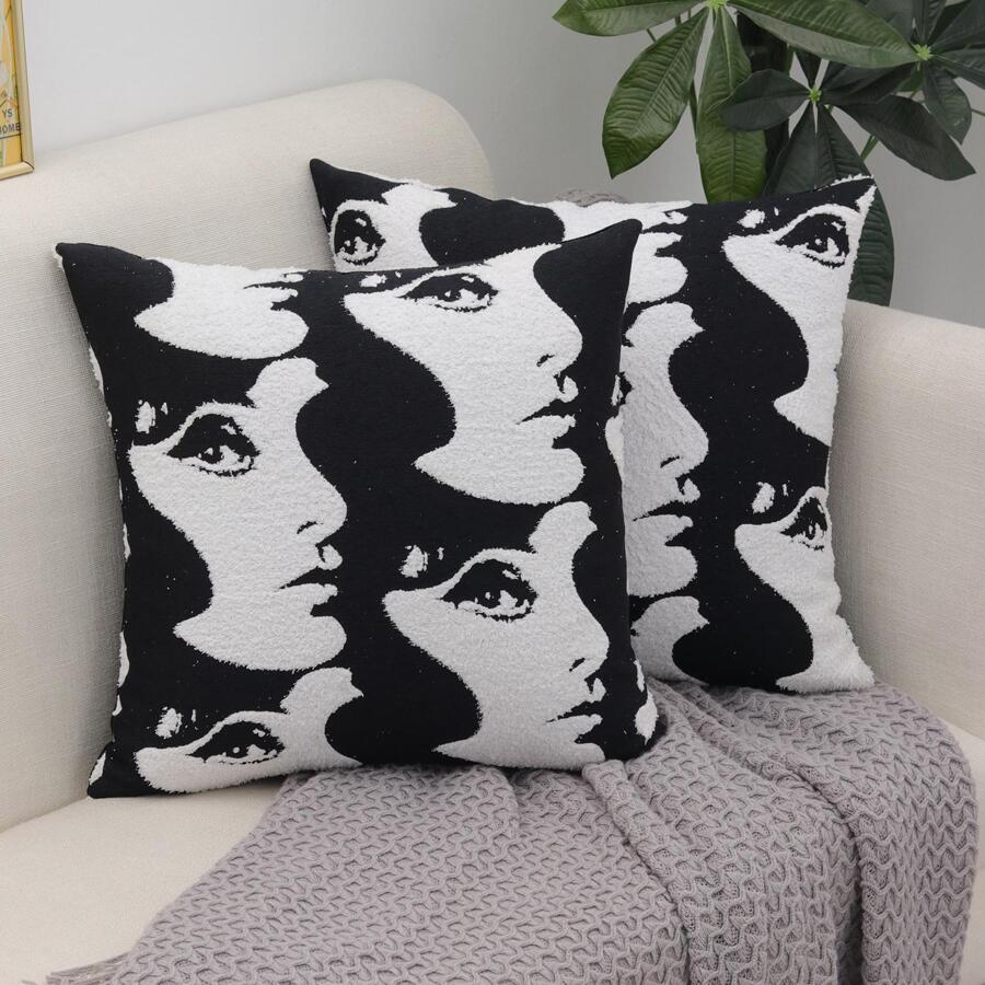1 Hình Đồ Họa Đệm Không Chất Độn, Polyester Hiện Đại Gối Cho Gia Đình - Đen và trắng - Xem 1