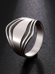 鏤空不銹鋼幾何細節戒指 - 銀色 - 查看 1