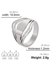 鏤空不銹鋼幾何細節戒指 - 銀色 - 查看 3