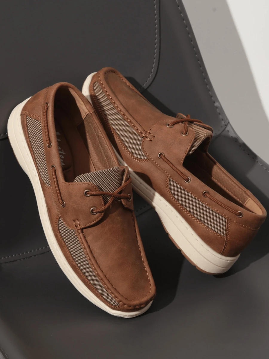 SHOESMALL Men's Boat Shoes Slip On Stylish Casual Loafers Deck Shoes Arch Support Lightweight Fashion Sneakers Darkbrown Shoes - màu nâu - Xem 1
