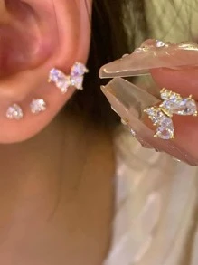 Andkiss 4 piezas/set Pendientes con diamante de imitación con diseño de mariposa - Multicolor - Ver 3