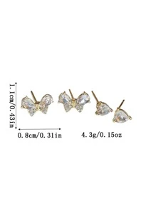 Andkiss 4 piezas/set Pendientes con diamante de imitación con diseño de mariposa - Multicolor - Ver 4
