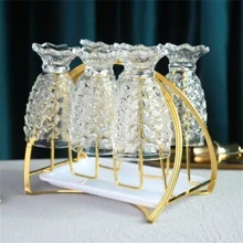 1pc Gold Tone Arched Cup Holder Stand For Home Use, Living Room Storage Glass Cup Rack+Drip Tray - Gold - View 3