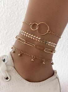 4入组/套時尚珠子裝飾鏈式腳鏈適合女士適合夏天海灘旅行 - 金色 - 查看 1