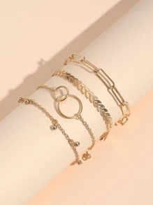 4入组/套時尚珠子裝飾鏈式腳鏈適合女士適合夏天海灘旅行 - 金色 - 查看 2