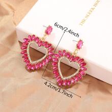 1雙魅力四射熱粉色水鑽裝飾鏤空心耳墜適合女士適用於精美情人節禮品 - 玫紅色 - 查看 2