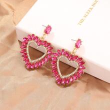 1雙魅力四射熱粉色水鑽裝飾鏤空心耳墜適合女士適用於精美情人節禮品 - 玫紅色 - 查看 3