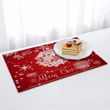 1pc Christmas Snowflake & Slogan Graphic Placemat, Modern Fabric Table Mat For Kitchen - Multicolor - View 4