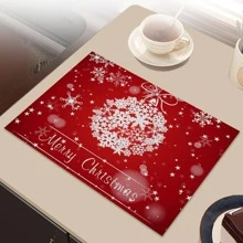 1pc Christmas Snowflake & Slogan Graphic Placemat, Modern Fabric Table Mat For Kitchen - Multicolor - View 6