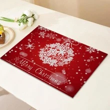 1pc Christmas Snowflake & Slogan Graphic Placemat, Modern Fabric Table Mat For Kitchen - Multicolor - View 3